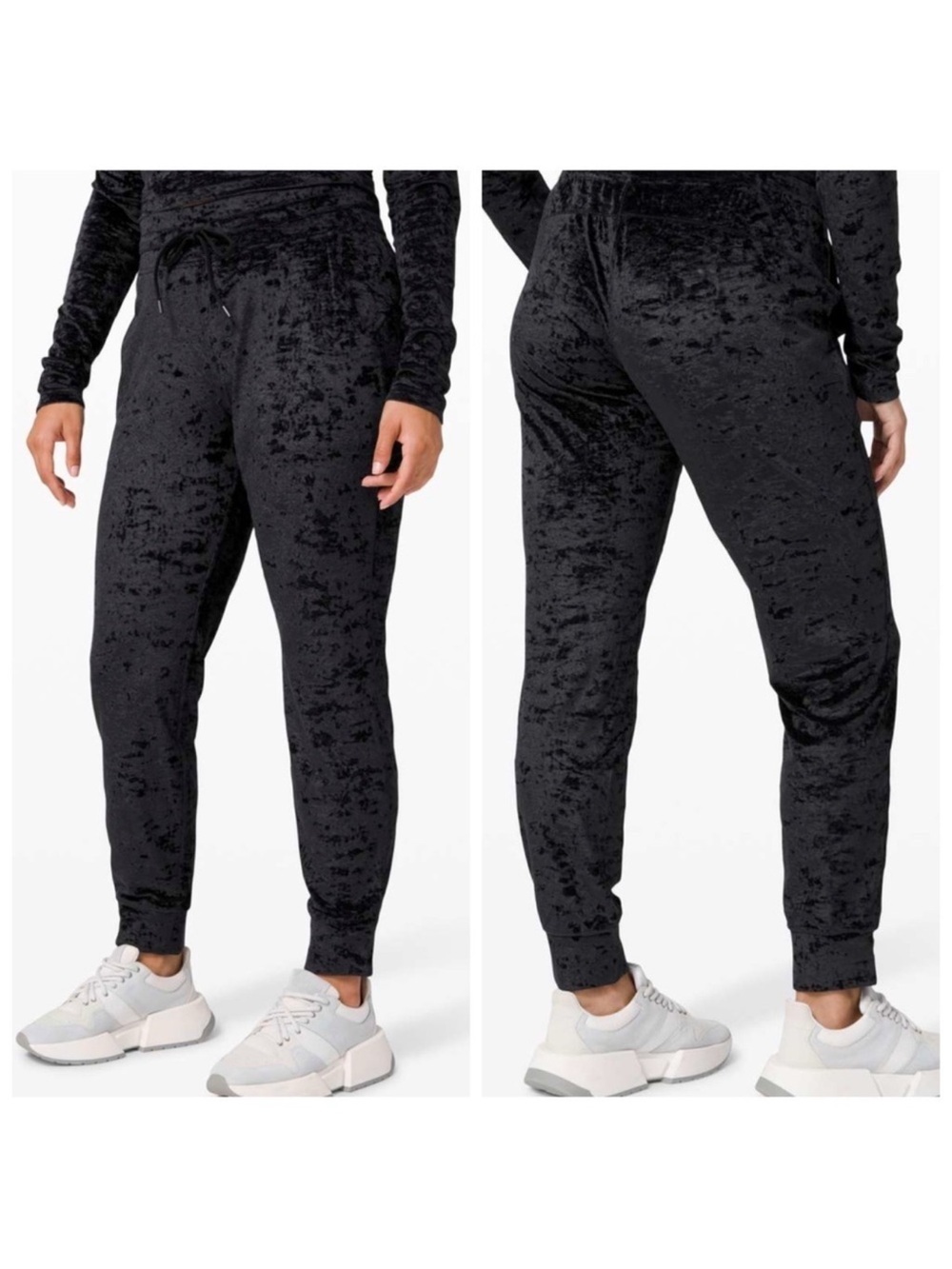 ✅ Lululemon woman black crushed velvet Ready to Crush Joggers size 10